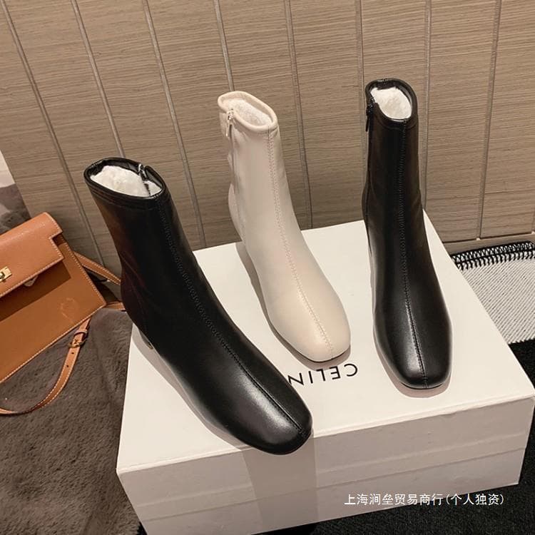 ふわもこ裏起毛スクエアトゥショートブーツ
