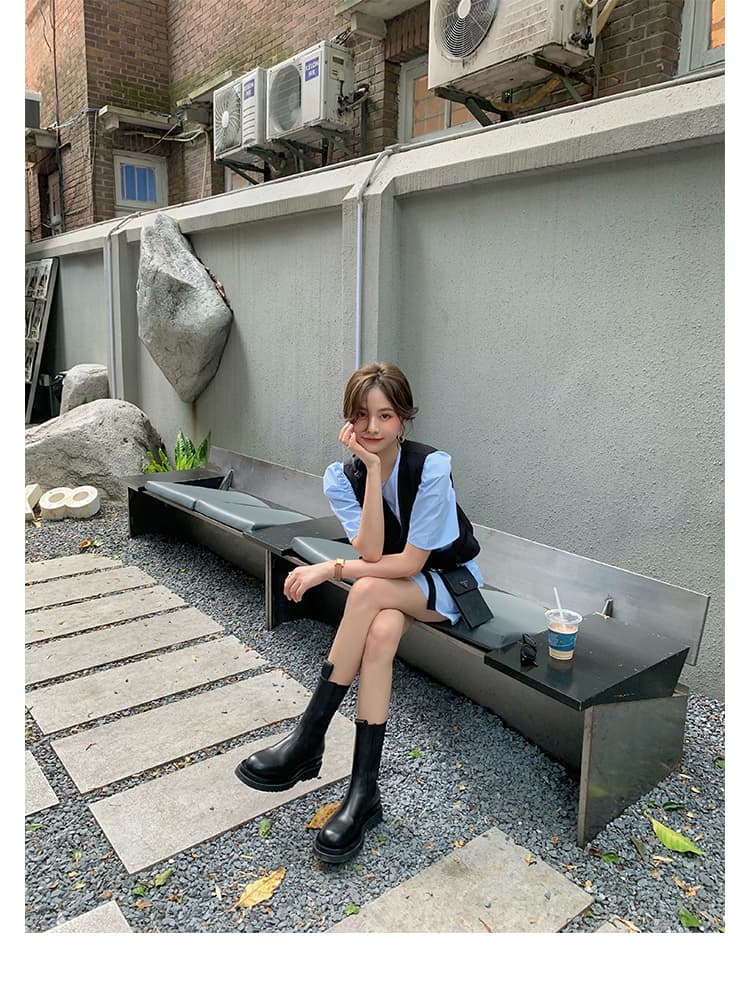 プラットフォーム厚底ショートブーツ