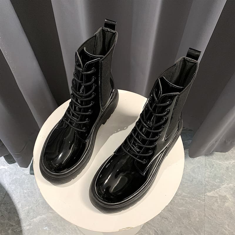厚底アンクルレースアップショートブーツ