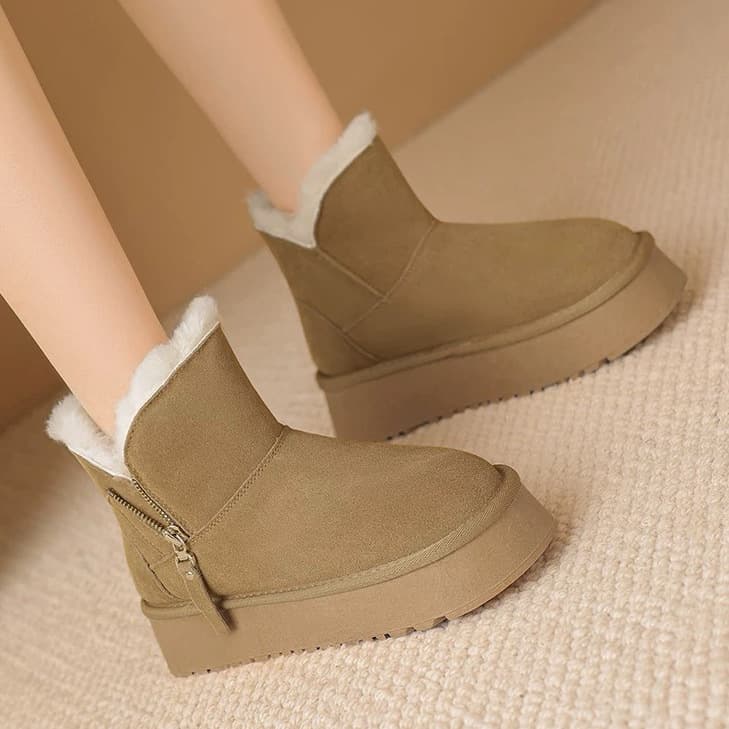 厚底ムートンジップショートブーツ