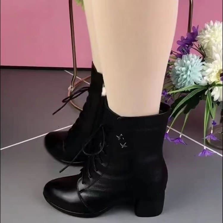 あったか裏ボア編み上げショートブーツ