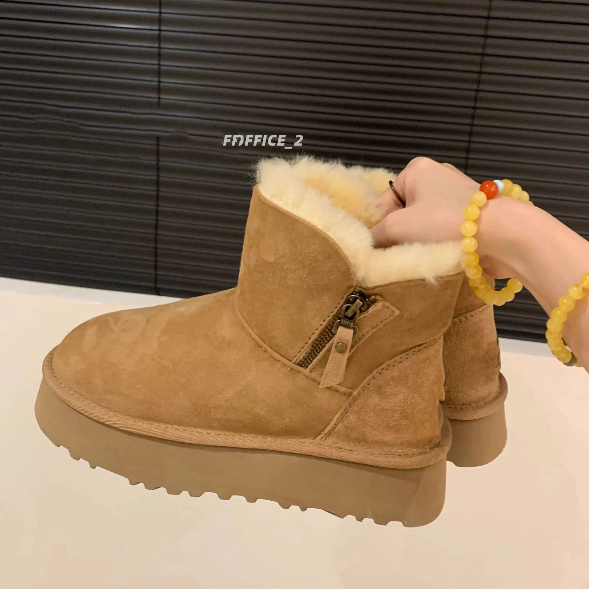 厚底ムートンジップショートブーツ