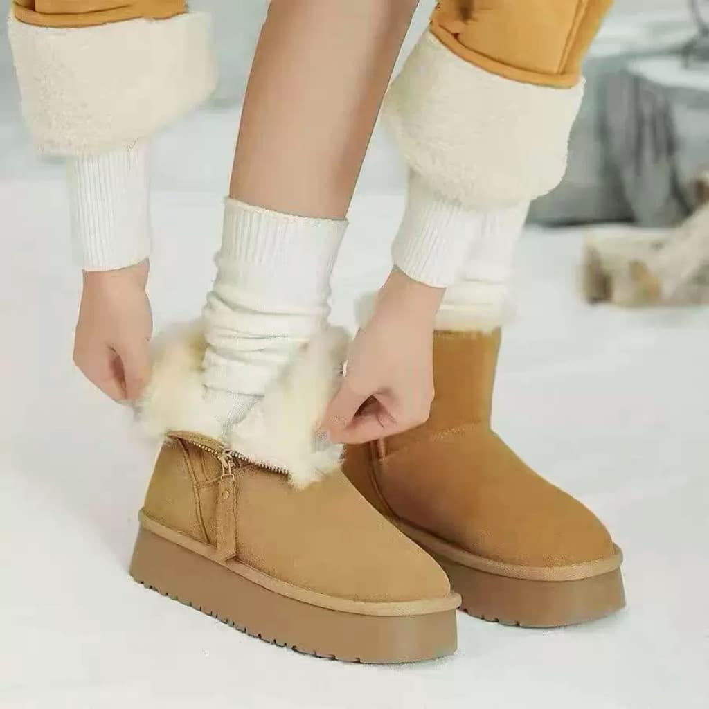 厚底ムートンジップショートブーツ