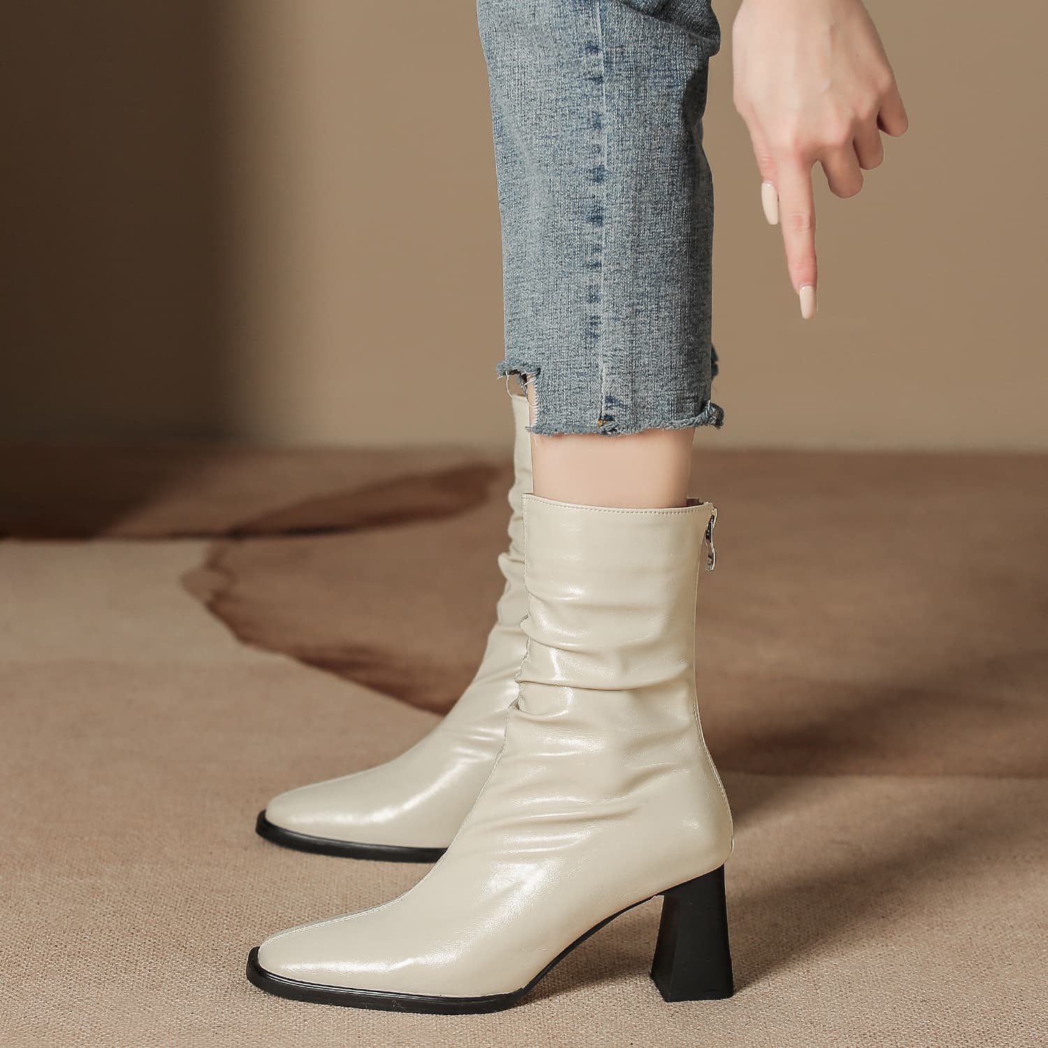 しわ加工アンクルショートブーツ