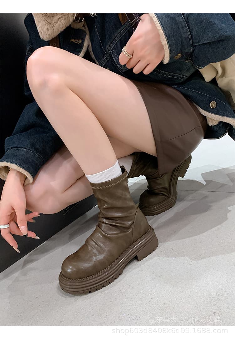 ジッパー付きストレッチショートブーツ