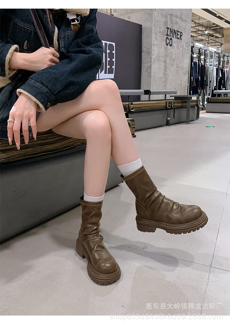 ジッパー付きストレッチショートブーツ