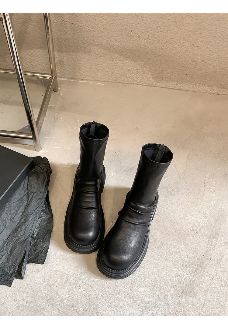 ジッパー付きストレッチショートブーツ