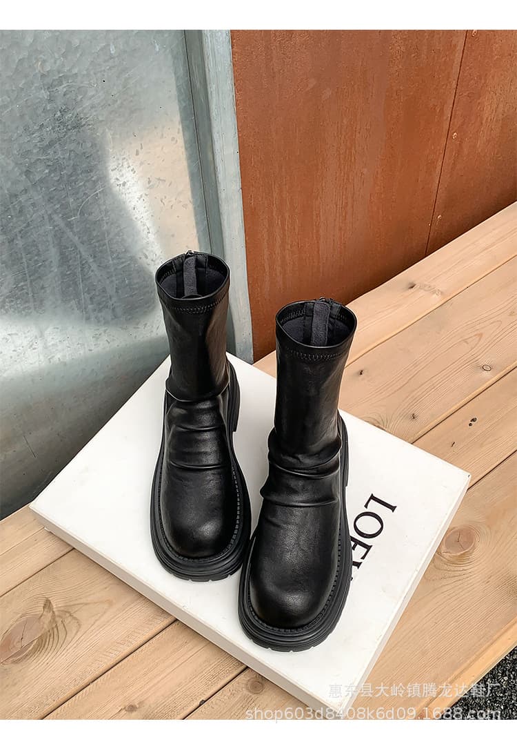 ジッパー付きストレッチショートブーツ