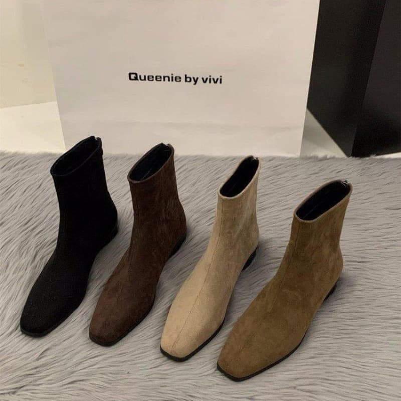 シンプル スクエアショートブーツ