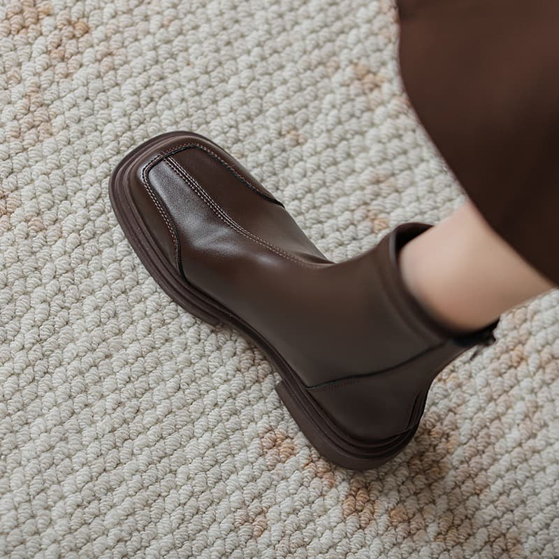 ショートブーツ なめらかレザー美シルエットブーツ