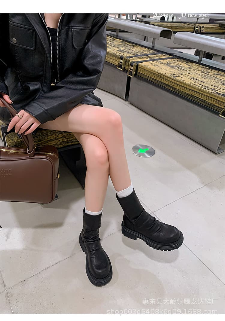ジッパー付きストレッチショートブーツ