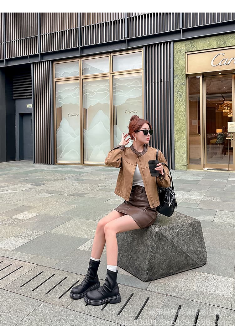 ジッパー付きストレッチショートブーツ