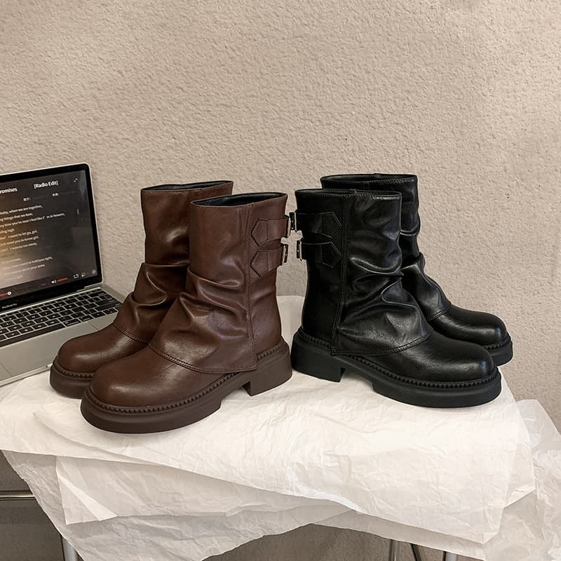 クシュっと柔らか二重ベルトショートブーツ