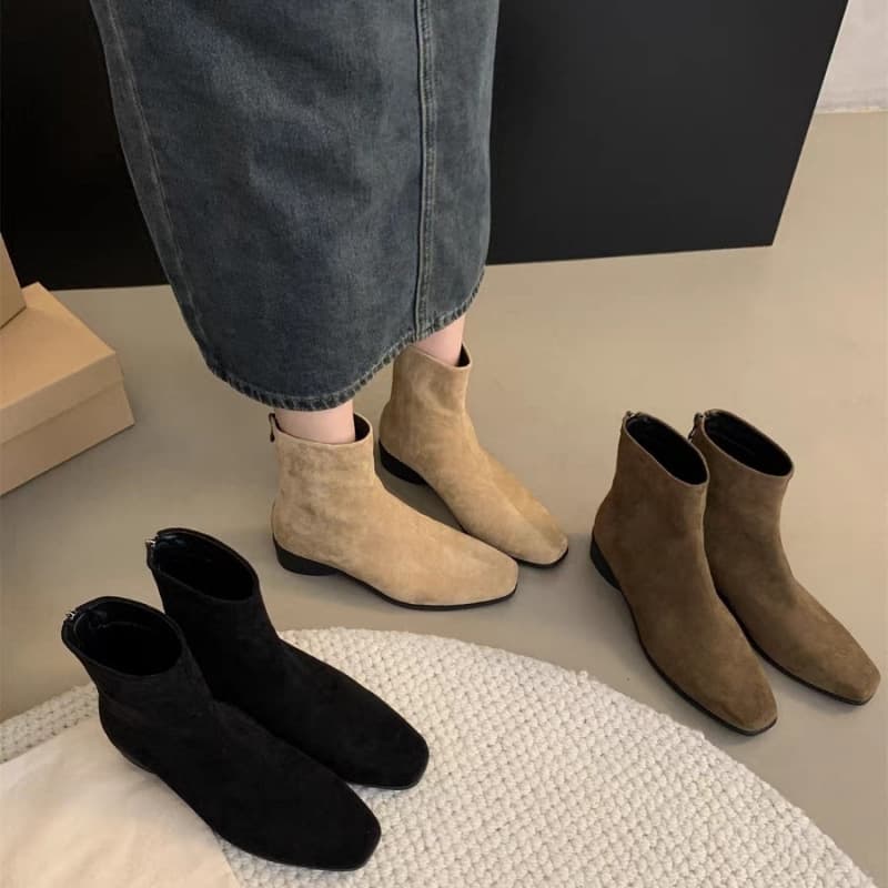 シンプル スクエアショートブーツ